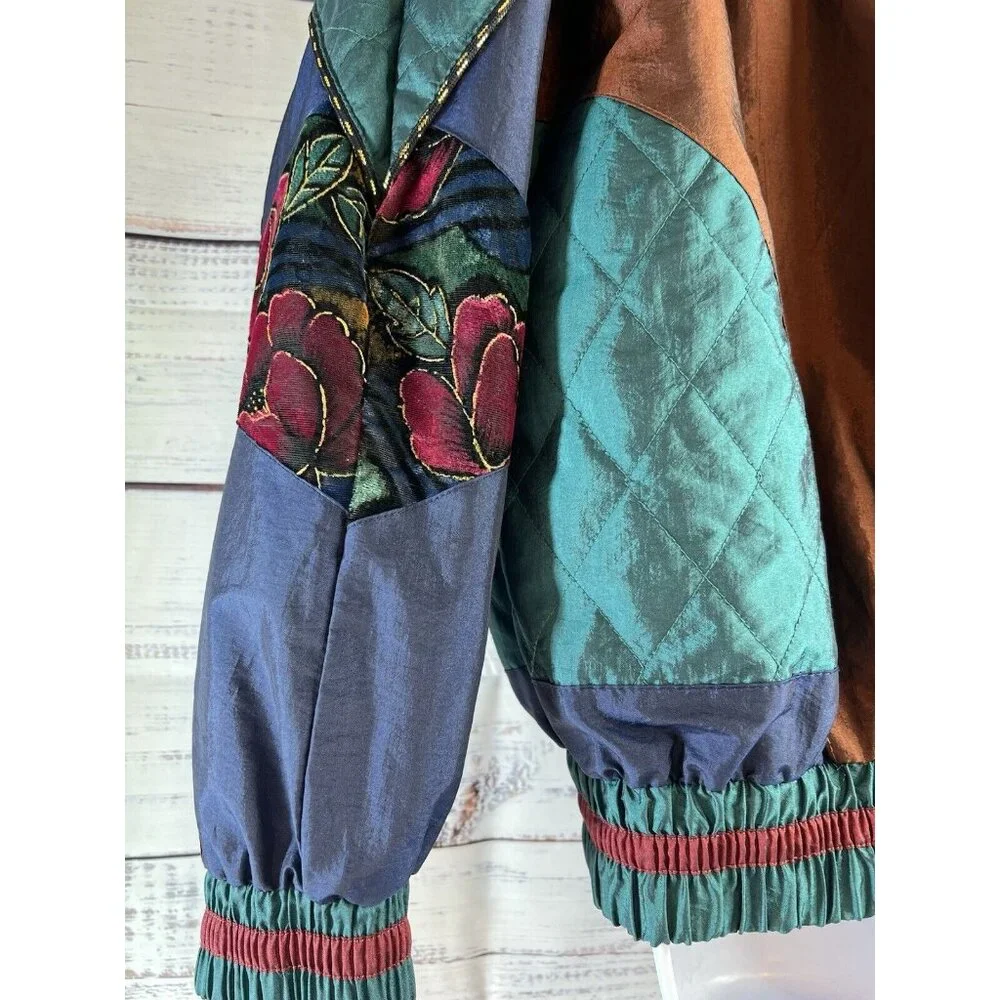 Vintage Westbound Windbreaker Womens L Petites Velvet Burnout Floral Jacket 80s - Picture 9 of 16